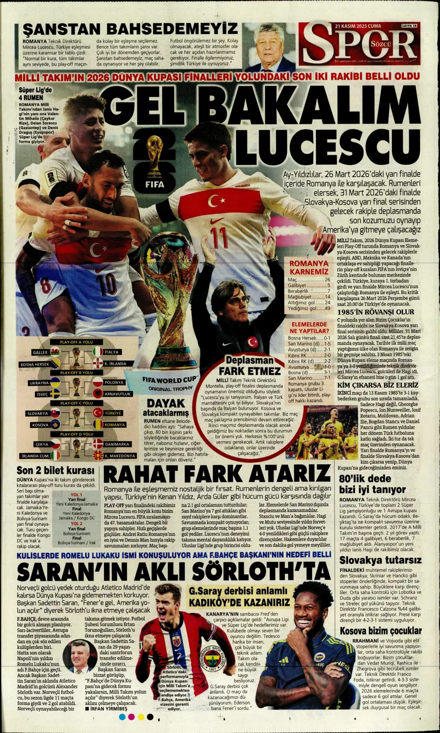 "Balkan turuyla Amerika'ya" (21 Kasım 2025 spor manşetleri) 4