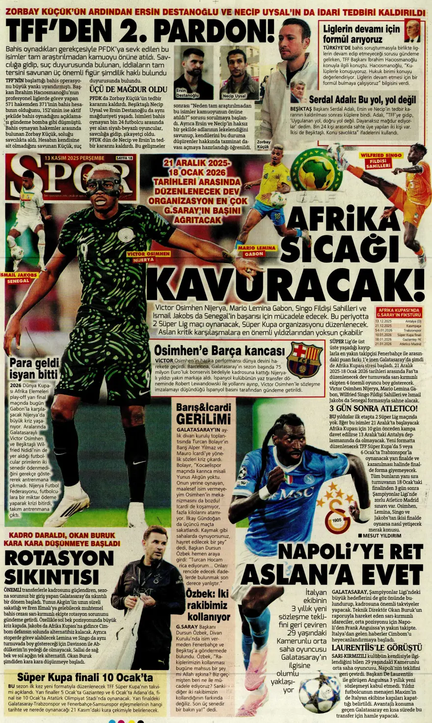 "Lewandowski bombası" (13 Kasım 2025 spor manşetleri) 6