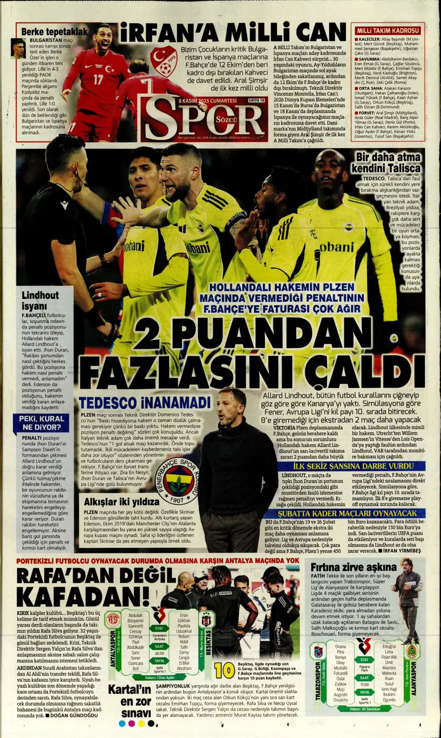 "Bahis ve şike depremi" (8 Kasım 2025 spor manşetleri) 6