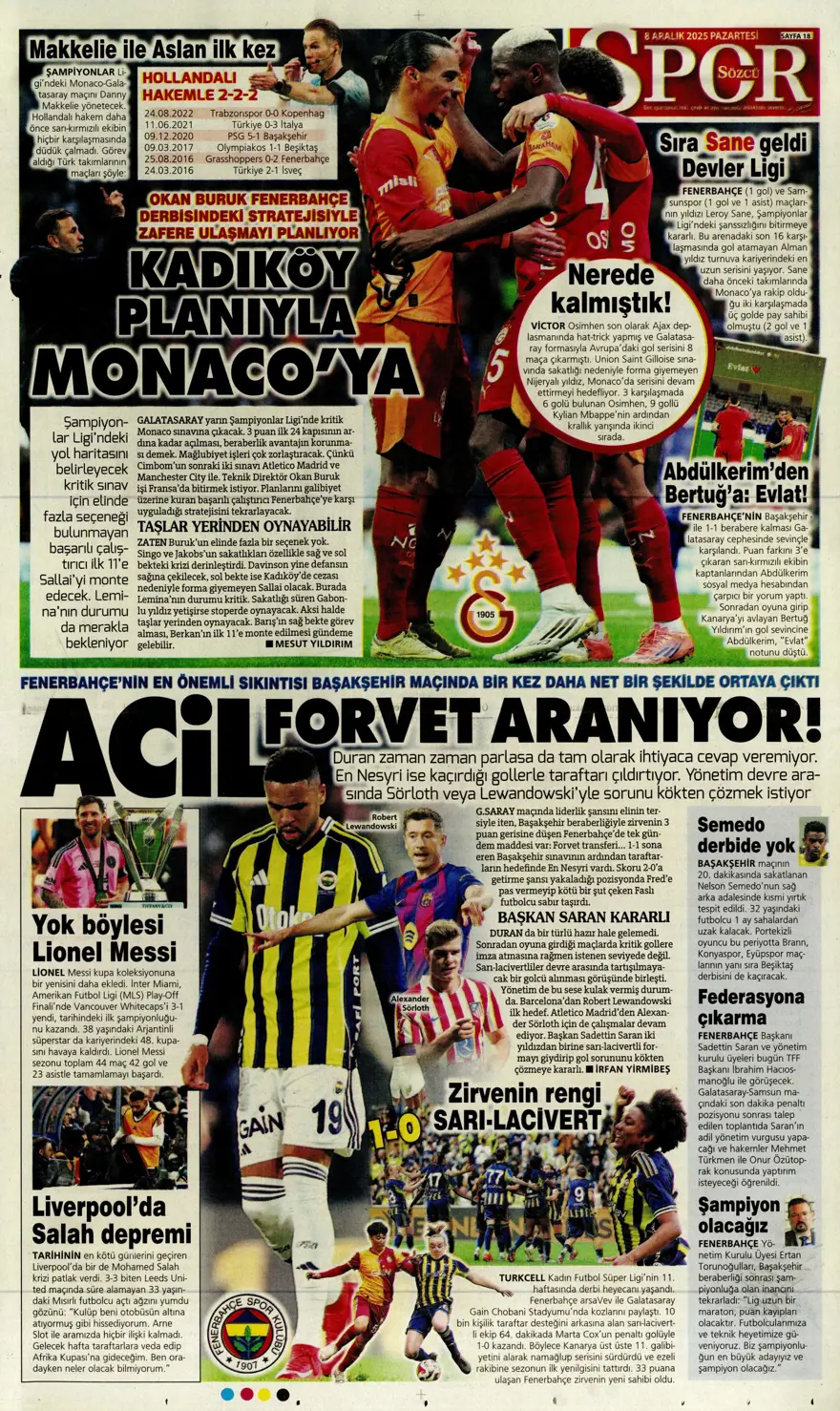 "Doludizgin fırtına" (8 Aralık 2025 spor manşetleri) 6