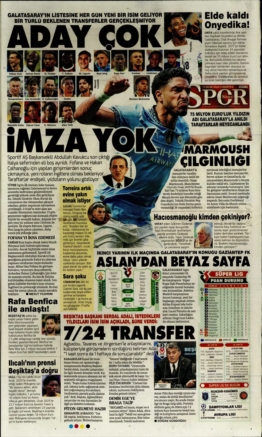 "Akıl oyunları" (17 Ocak 2026 spor manşetleri) 4
