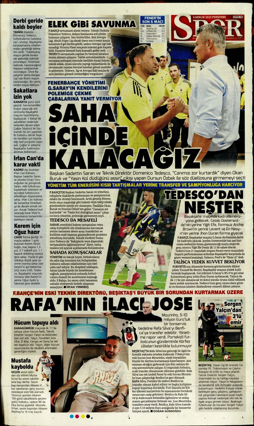 "Kupada da fırtına gibi" (4 Aralık 2025 spor manşetleri) 3