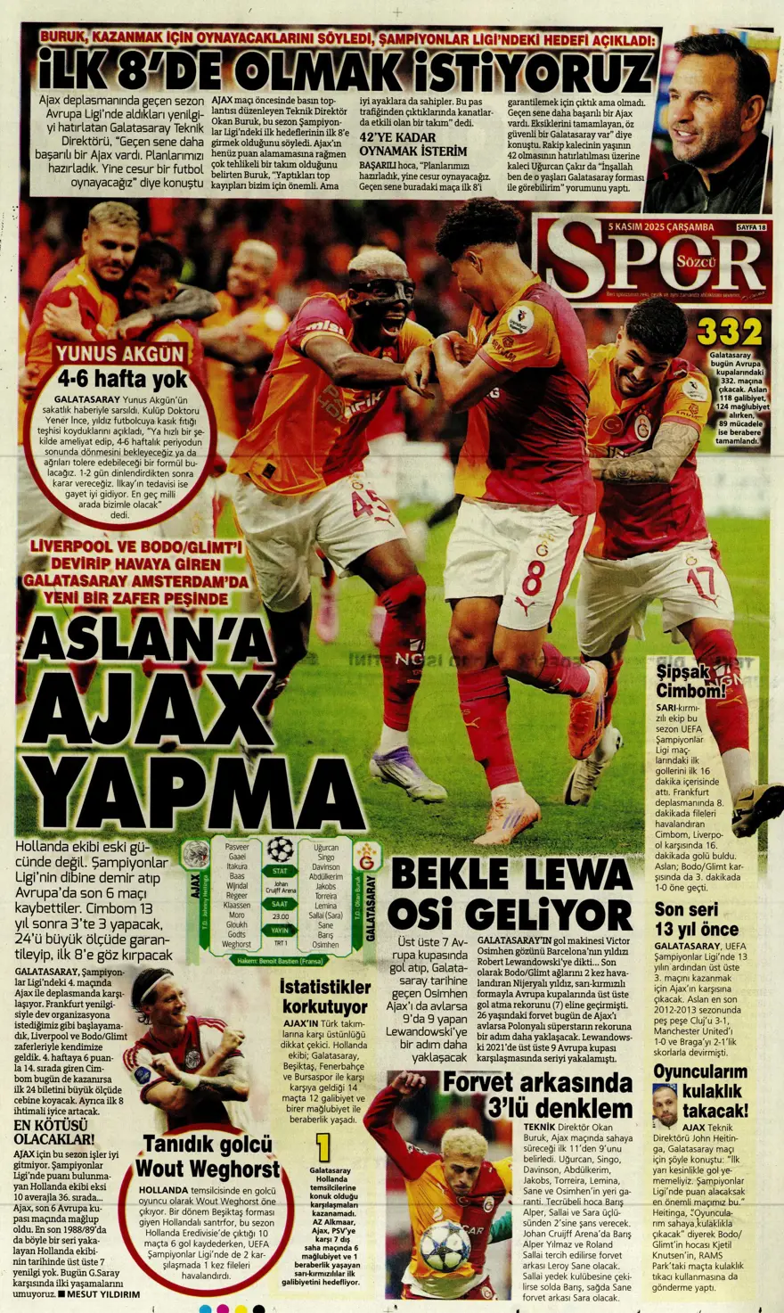 "Devler Ligi'nde Aslan gecesi" (5 Kasım 2025 spor manşetleri) 13 "Devler Ligi'nde Aslan gecesi" (5 Kasım 2025 spor manşetleri) 13