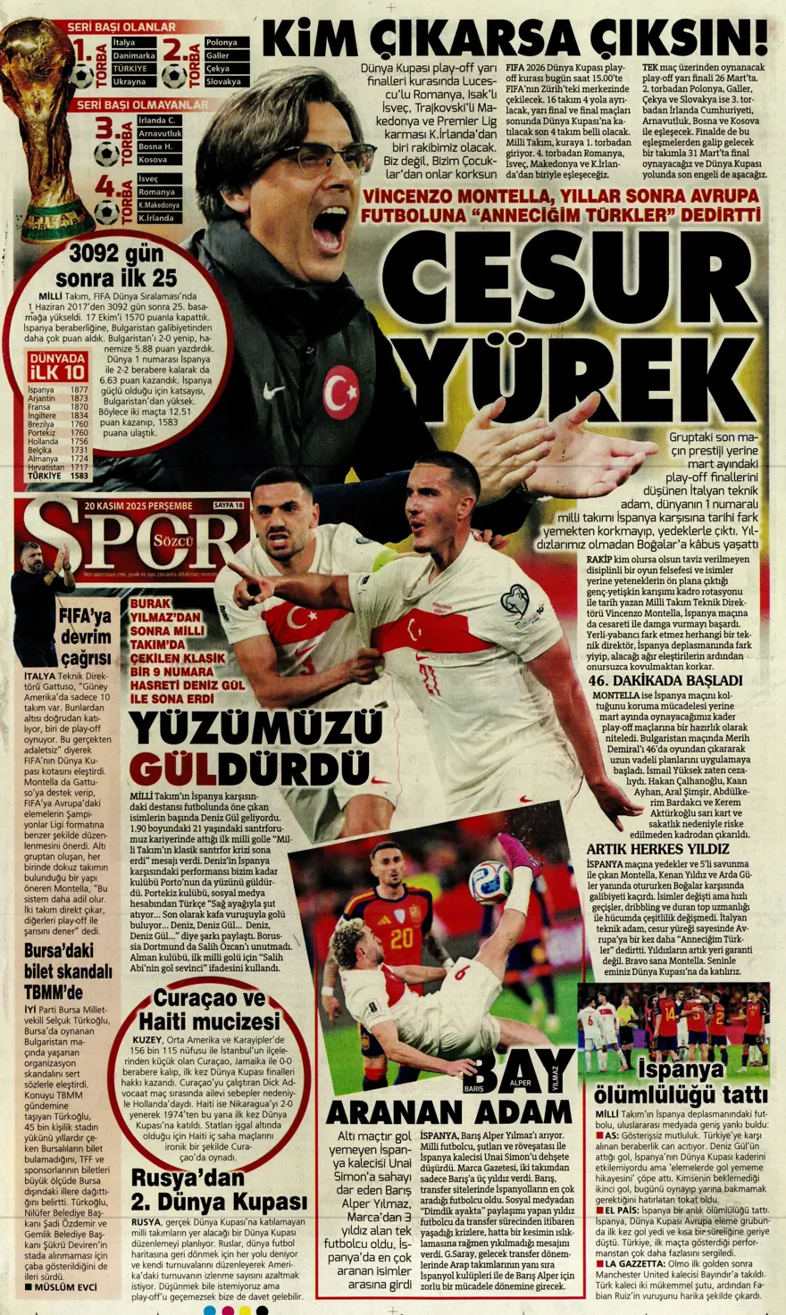 "O bilet gelecek" (20 Kasım 2025 spor manşetleri) 8