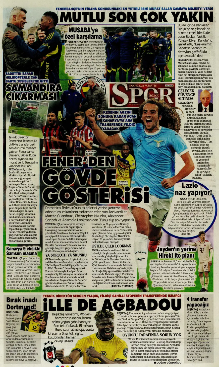 Futbola 'Süper' dönüş (5 Ocak 2026 spor manşetleri) 2