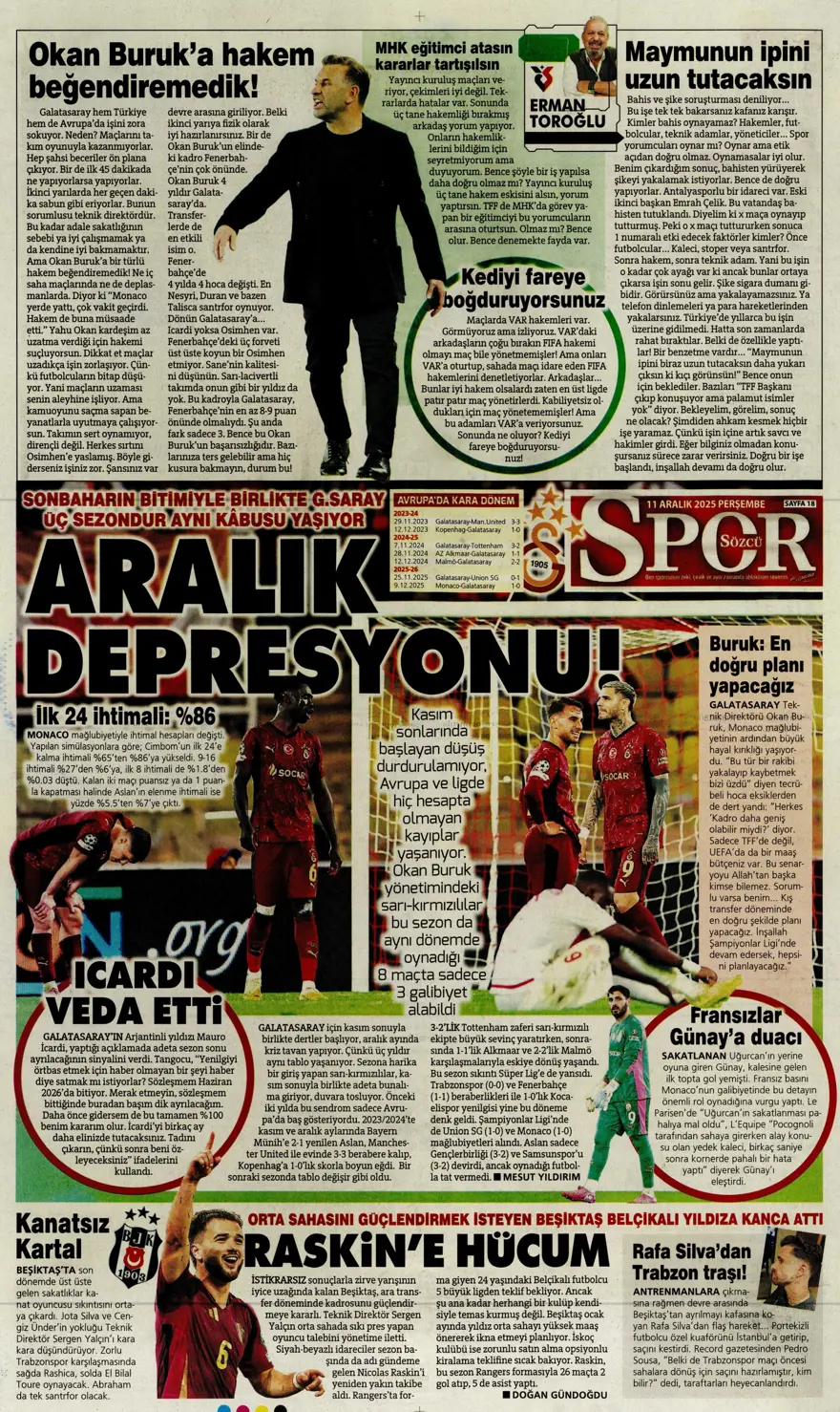 "Zafer yakışır" (11 Aralık 2025 spor manşetleri)
 6