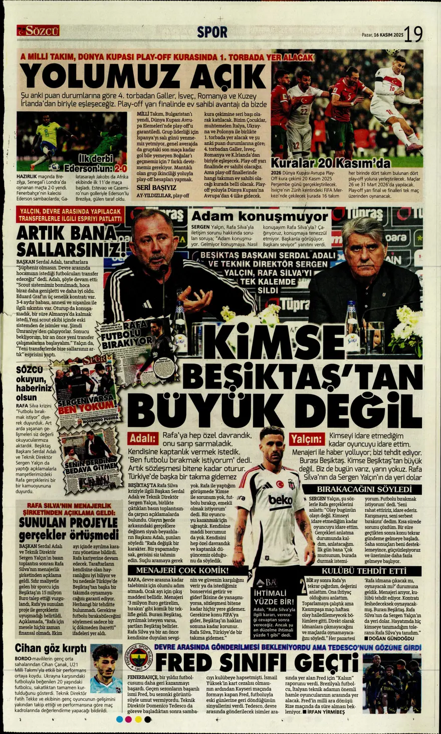 "Bekle bizi Amerika" (16 Kasım 2025 spor manşetleri) 5