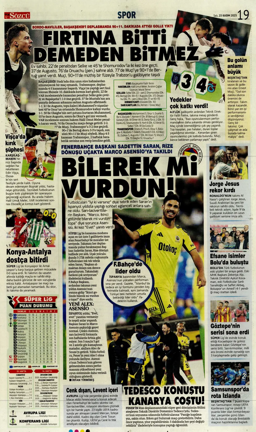 "Aslan'ın yeni avı Union SG" (25 Kasım 2025 spor manşetleri) 14