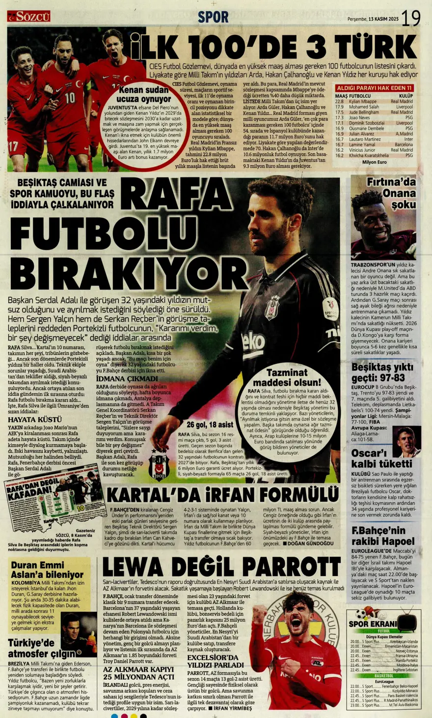 "Lewandowski bombası" (13 Kasım 2025 spor manşetleri) 11