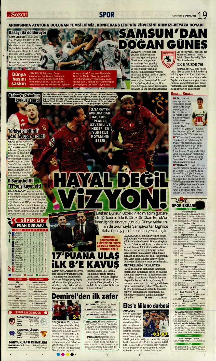 "Bahis ve şike depremi" (8 Kasım 2025 spor manşetleri) 3