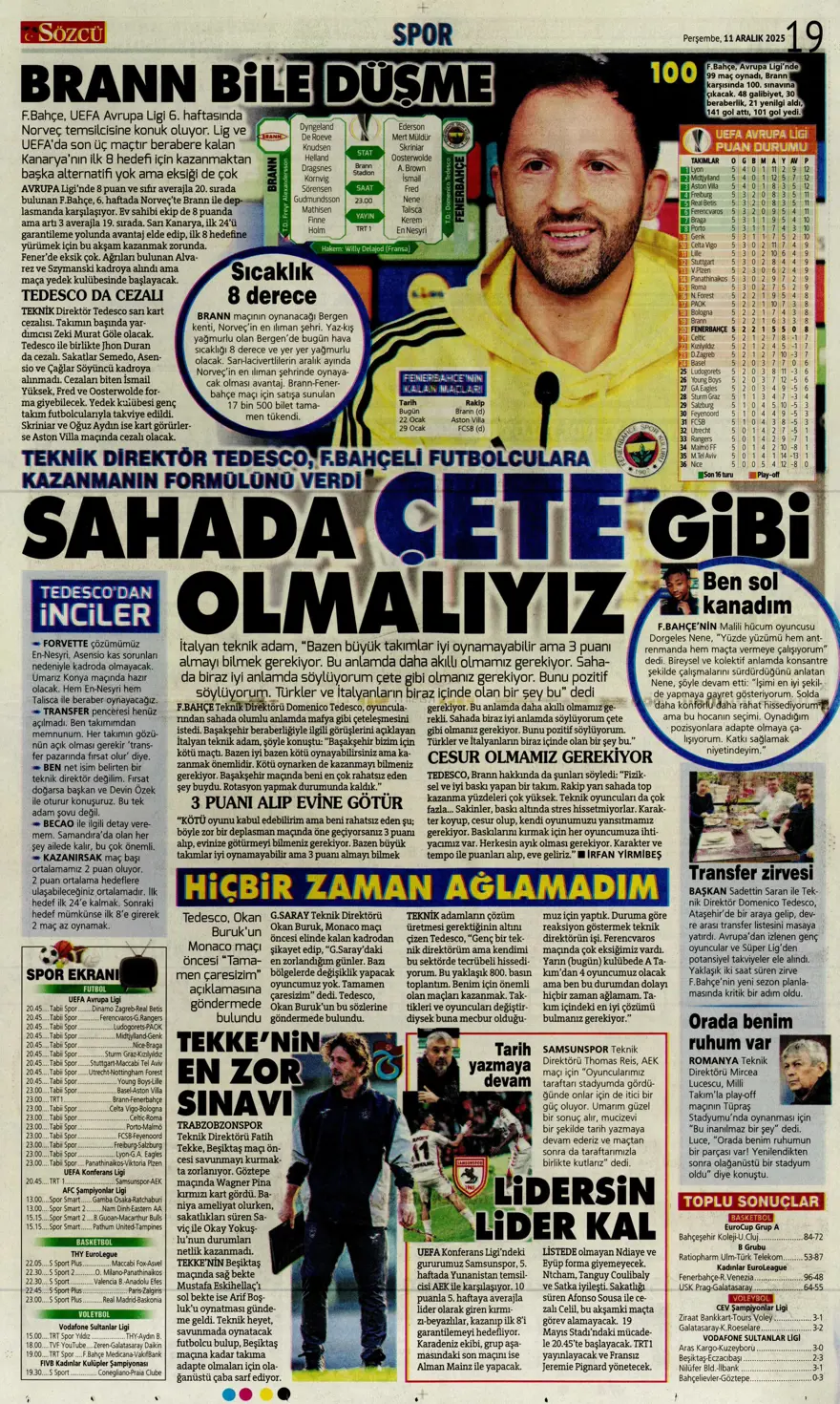 "Zafer yakışır" (11 Aralık 2025 spor manşetleri)
 7