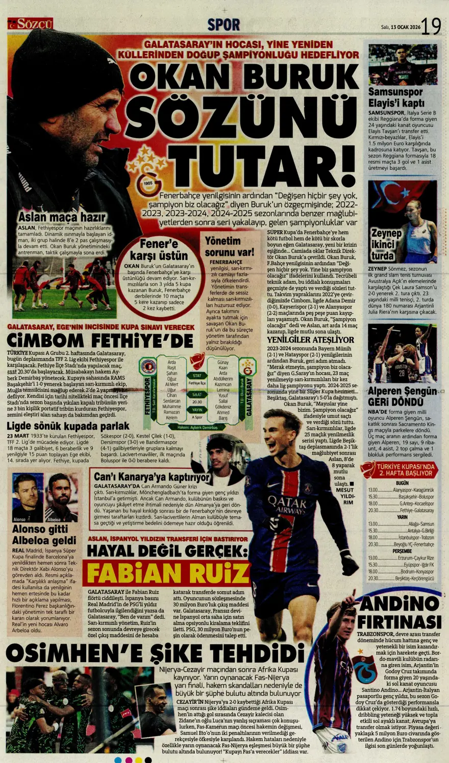 "Aslan'a Ruiz'de dev rakip" (13 Ocak 2026 spor manşetleri) 9