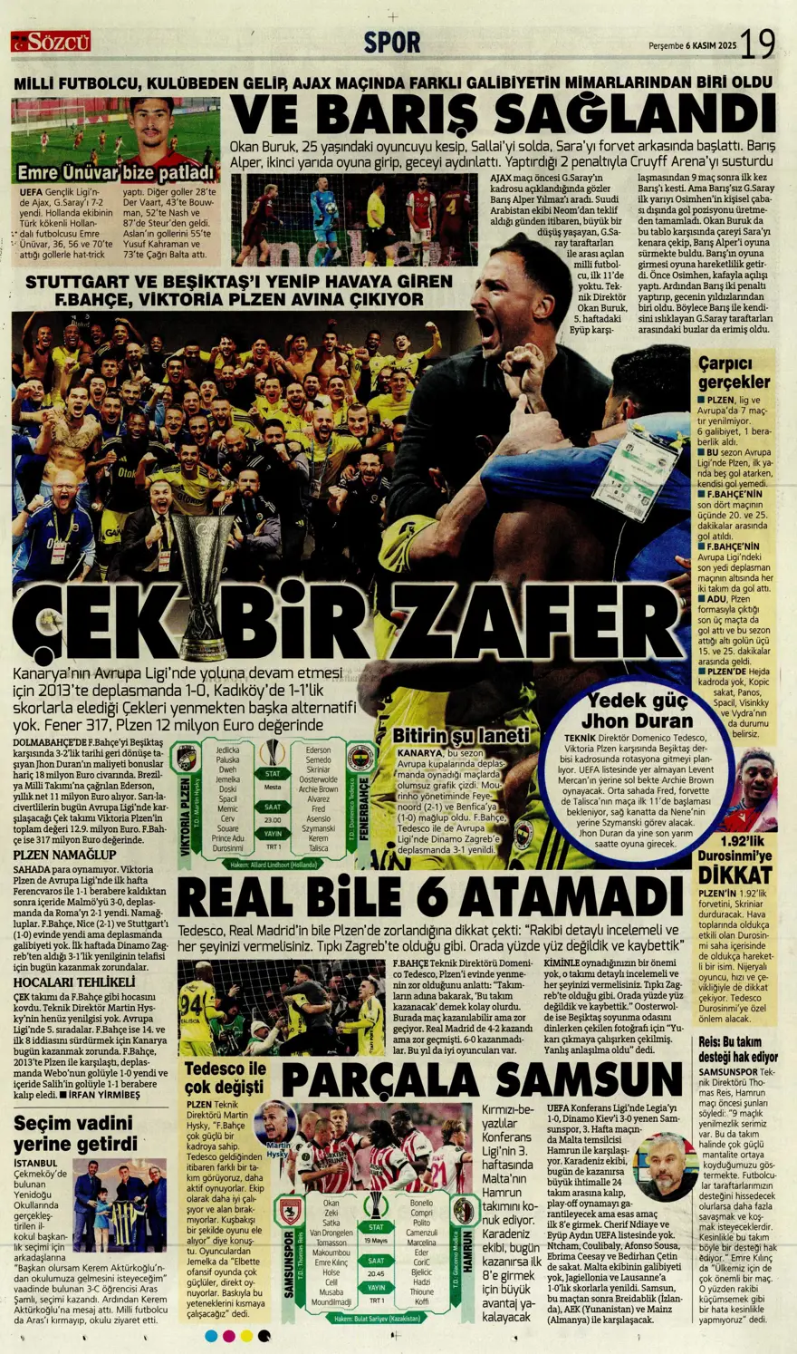 "Devler Ligi'nin Aslan'ı" (6 Kasım 2025 spor manşetleri) 7