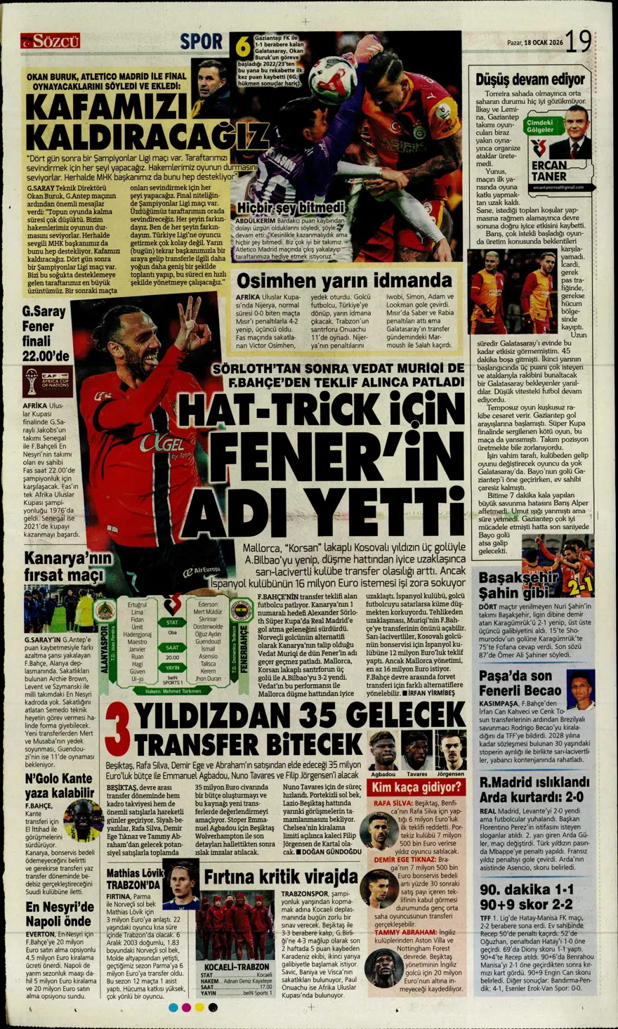 "Yetiş Osimhen" (18 Ocak 2026 spor manşetleri) 4