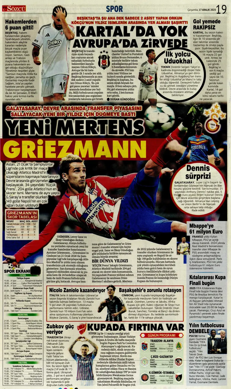 "Lemina'nın veliahtı Dennis" (17 Aralık 2025 spor manşetleri) 19