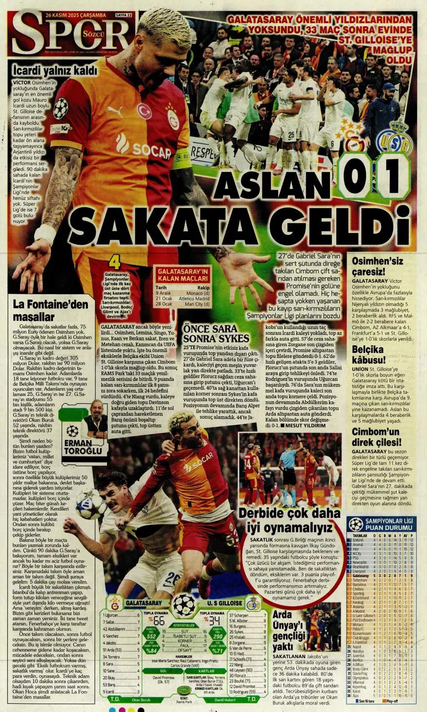 "Aslan fırsat tepti" (26 Kasım 2025 spor manşetleri) 8