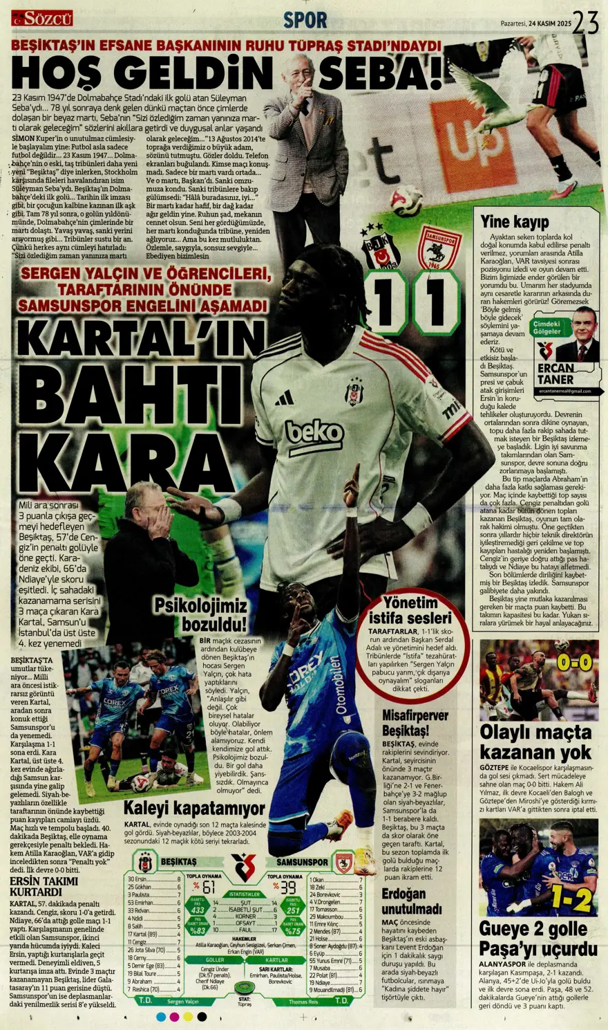 "5'inci viteste derbiye" (24 Kasım 2025 spor manşetleri) 8