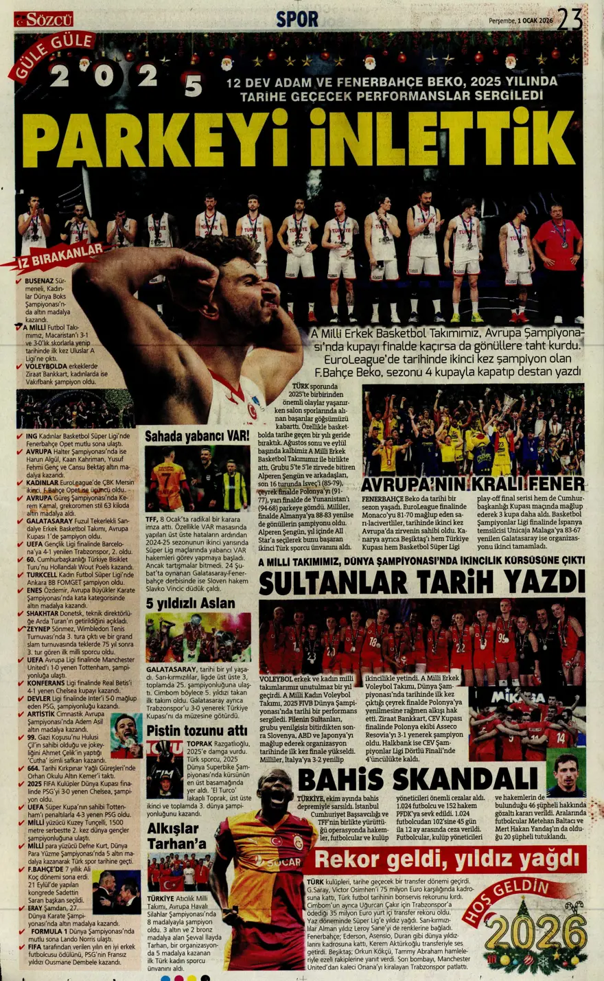 "Kiralık çözümü Ugarte" (1 Ocak 2026 spor manşetleri)
 12