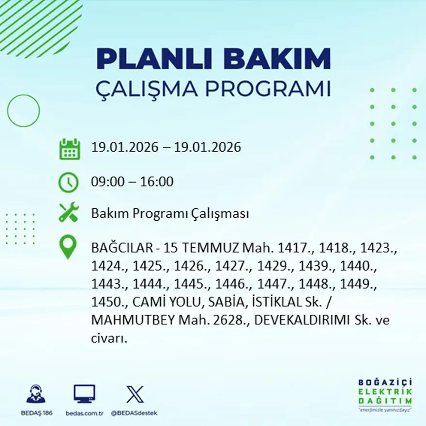 İstanbul'un birçok ilçesinde elektrik kesintisi yaşanacak: 8 saat sürecek (19 Ocak BEDAŞ elektrik kesintisi) 19