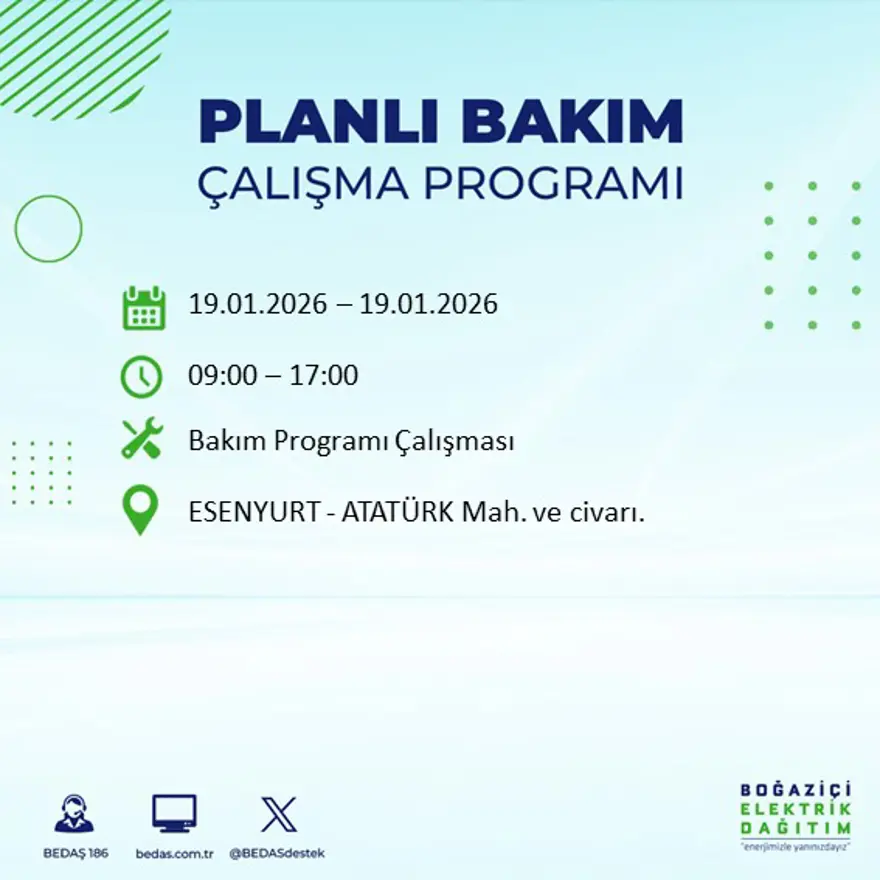 İstanbul'un birçok ilçesinde elektrik kesintisi yaşanacak: 8 saat sürecek (19 Ocak BEDAŞ elektrik kesintisi) 55