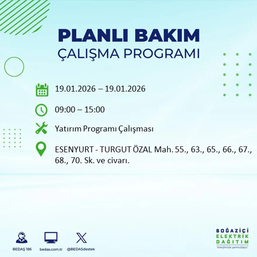 İstanbul'un birçok ilçesinde elektrik kesintisi yaşanacak: 8 saat sürecek (19 Ocak BEDAŞ elektrik kesintisi) 46