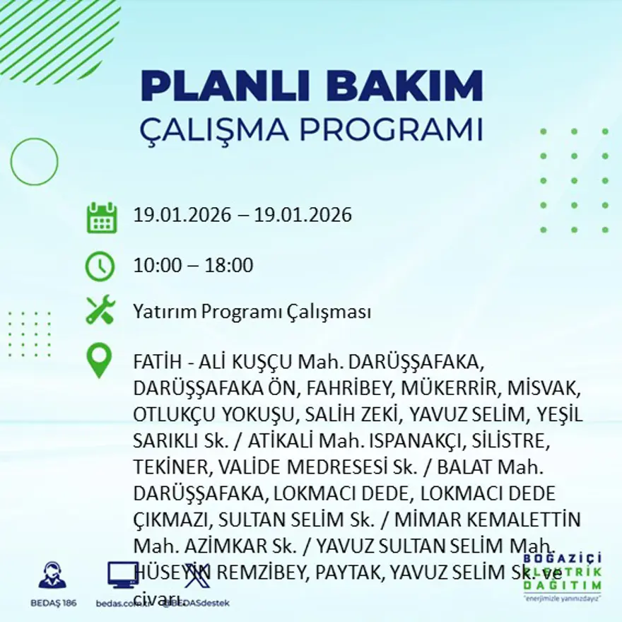 İstanbul'un birçok ilçesinde elektrik kesintisi yaşanacak: 8 saat sürecek (19 Ocak BEDAŞ elektrik kesintisi) 3