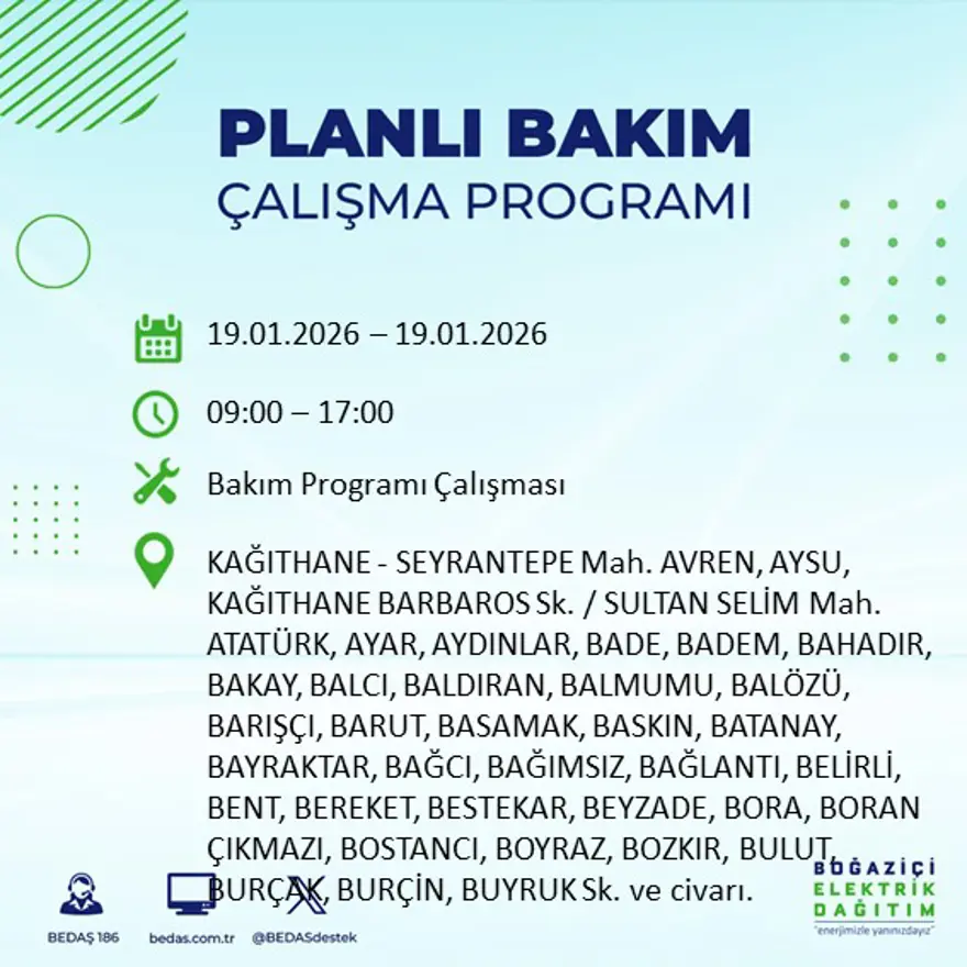 İstanbul'un birçok ilçesinde elektrik kesintisi yaşanacak: 8 saat sürecek (19 Ocak BEDAŞ elektrik kesintisi) 2