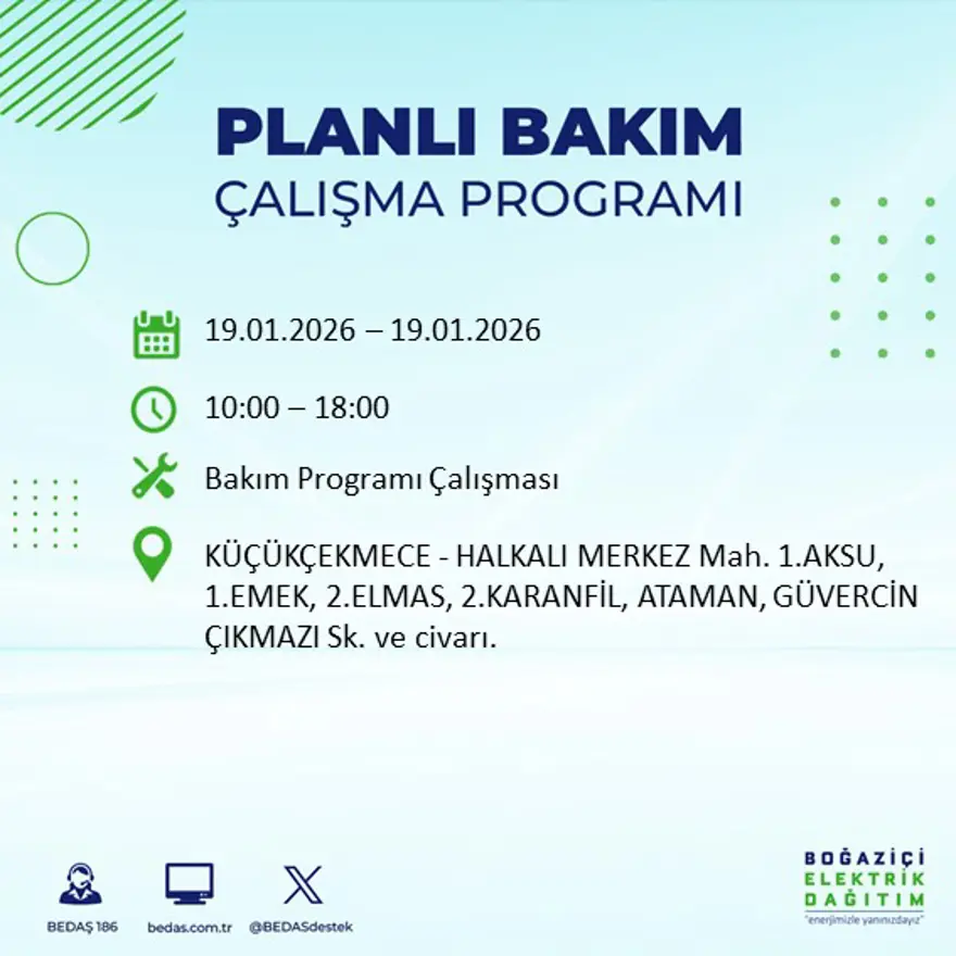 İstanbul'un birçok ilçesinde elektrik kesintisi yaşanacak: 8 saat sürecek (19 Ocak BEDAŞ elektrik kesintisi) 36