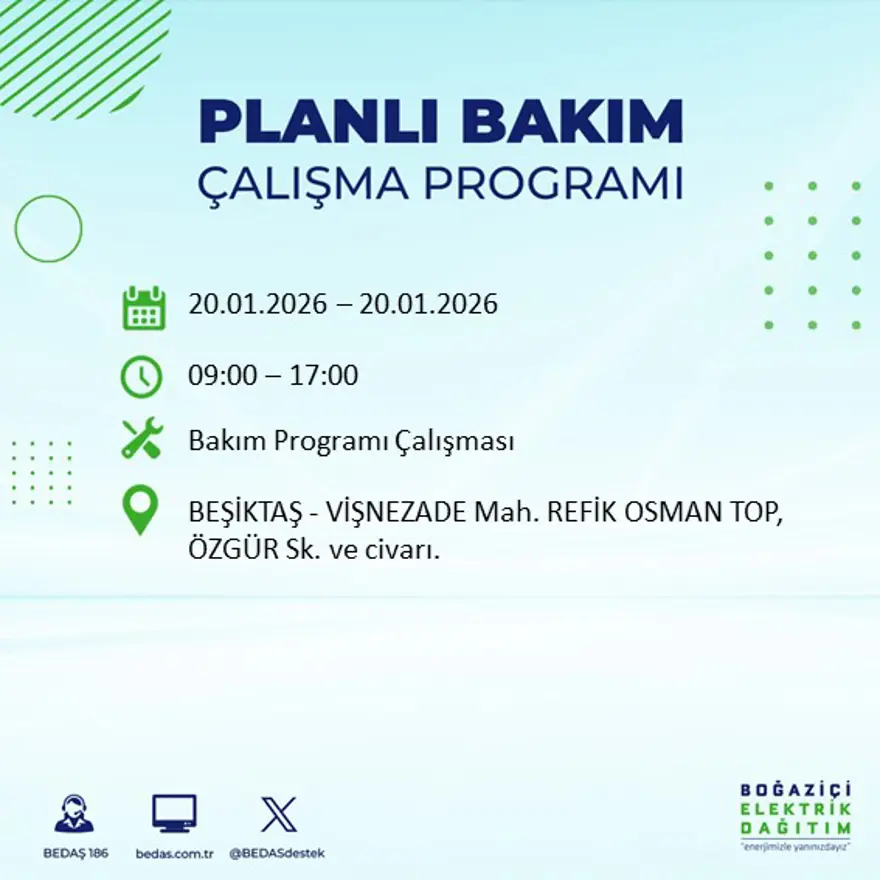 İstanbul'un 25 ilçesinde elektrik kesintisi: Sabah saatlerinde başlayacak, 9 saat sürecek (20 Ocak BEDAŞ elektrik kesintisi) 65
