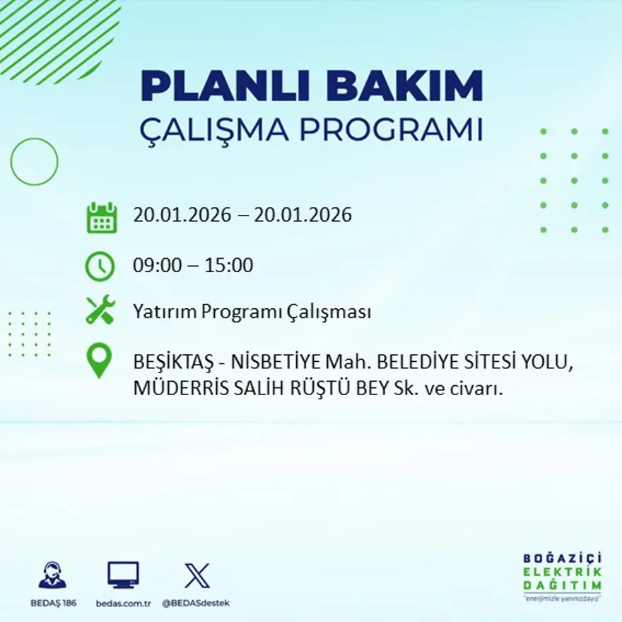 İstanbul'un 25 ilçesinde elektrik kesintisi: Sabah saatlerinde başlayacak, 9 saat sürecek (20 Ocak BEDAŞ elektrik kesintisi) 55