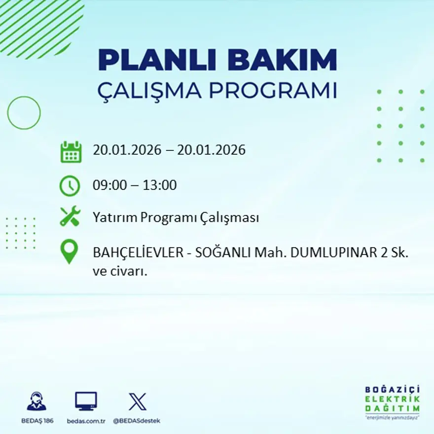 İstanbul'un 25 ilçesinde elektrik kesintisi: Sabah saatlerinde başlayacak, 9 saat sürecek (20 Ocak BEDAŞ elektrik kesintisi) 69