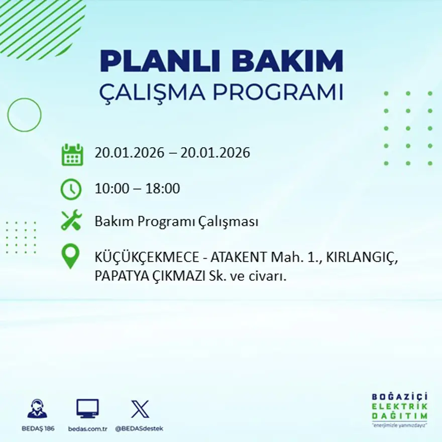 İstanbul'un 25 ilçesinde elektrik kesintisi: Sabah saatlerinde başlayacak, 9 saat sürecek (20 Ocak BEDAŞ elektrik kesintisi) 60