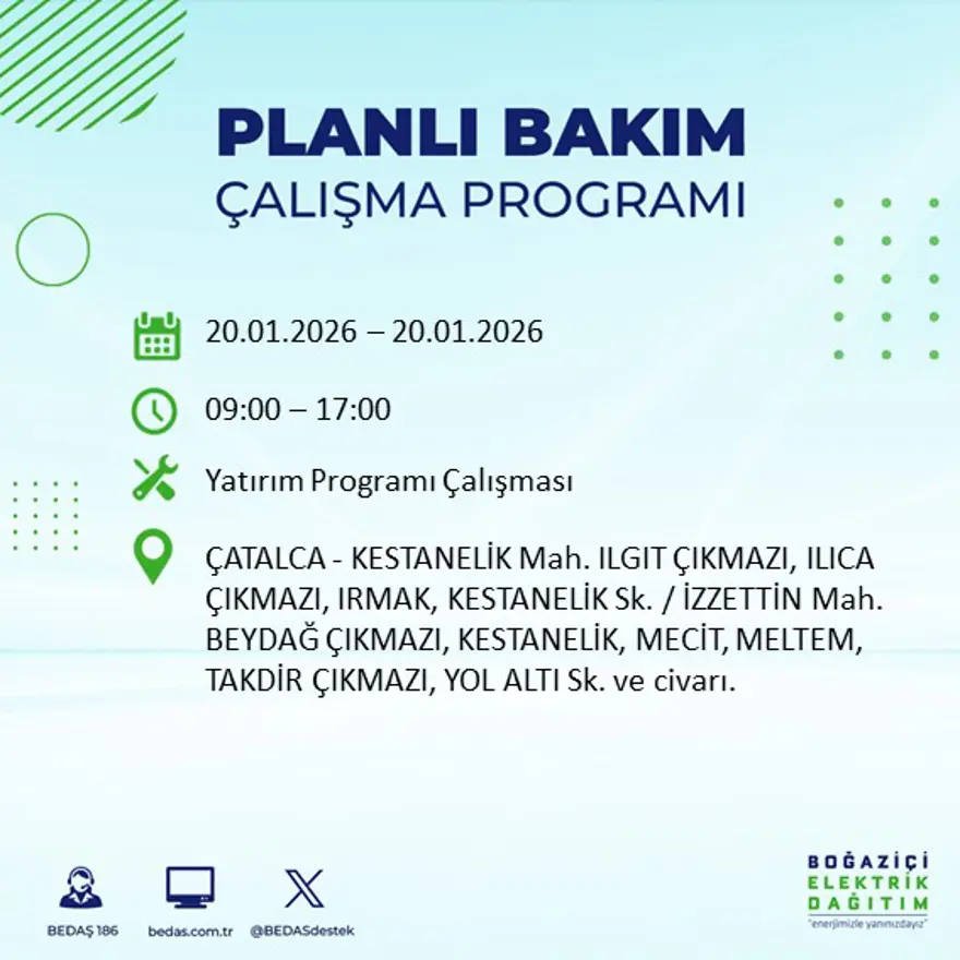 İstanbul'un 25 ilçesinde elektrik kesintisi: Sabah saatlerinde başlayacak, 9 saat sürecek (20 Ocak BEDAŞ elektrik kesintisi) 27