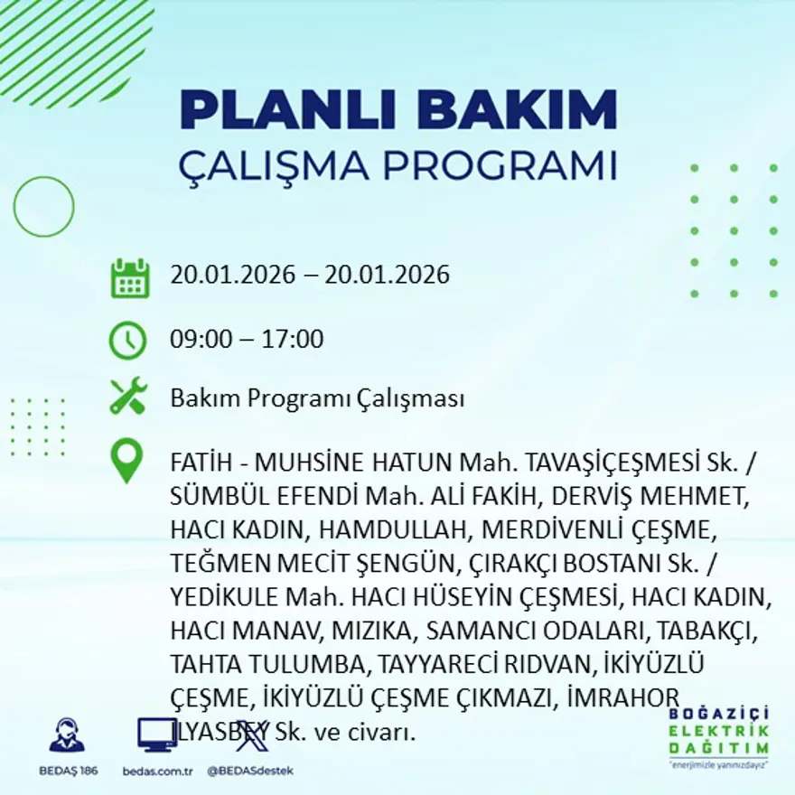 İstanbul'un 25 ilçesinde elektrik kesintisi: Sabah saatlerinde başlayacak, 9 saat sürecek (20 Ocak BEDAŞ elektrik kesintisi) 8