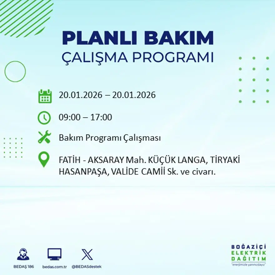 İstanbul'un 25 ilçesinde elektrik kesintisi: Sabah saatlerinde başlayacak, 9 saat sürecek (20 Ocak BEDAŞ elektrik kesintisi) 58