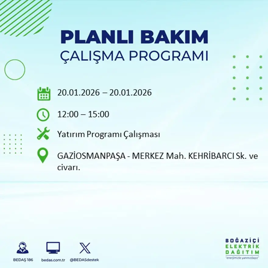 İstanbul'un 25 ilçesinde elektrik kesintisi: Sabah saatlerinde başlayacak, 9 saat sürecek (20 Ocak BEDAŞ elektrik kesintisi) 68