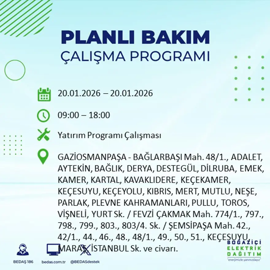 İstanbul'un 25 ilçesinde elektrik kesintisi: Sabah saatlerinde başlayacak, 9 saat sürecek (20 Ocak BEDAŞ elektrik kesintisi) 4