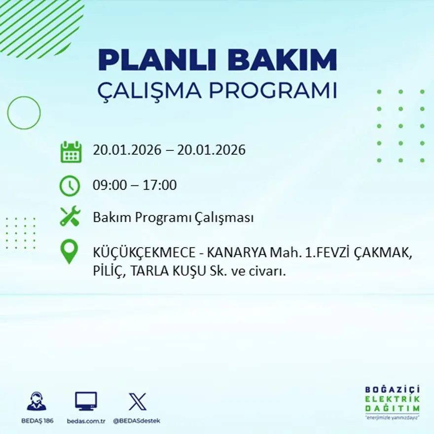 İstanbul'un 25 ilçesinde elektrik kesintisi: Sabah saatlerinde başlayacak, 9 saat sürecek (20 Ocak BEDAŞ elektrik kesintisi) 59