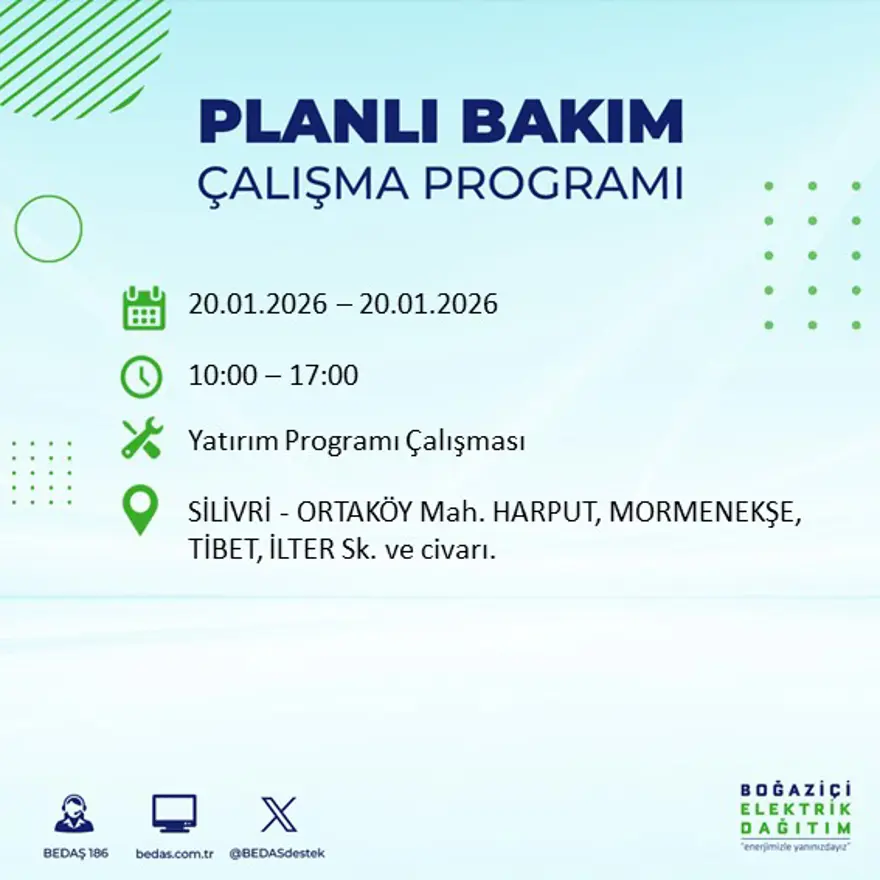 İstanbul'un 25 ilçesinde elektrik kesintisi: Sabah saatlerinde başlayacak, 9 saat sürecek (20 Ocak BEDAŞ elektrik kesintisi) 63