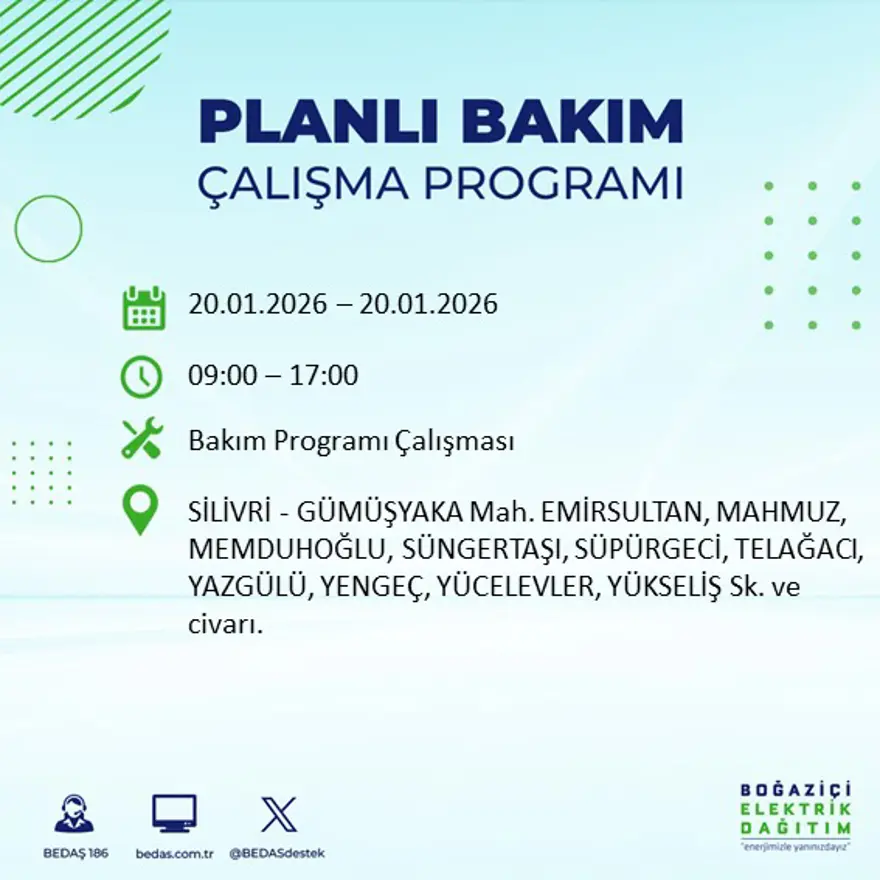 İstanbul'un 25 ilçesinde elektrik kesintisi: Sabah saatlerinde başlayacak, 9 saat sürecek (20 Ocak BEDAŞ elektrik kesintisi) 31