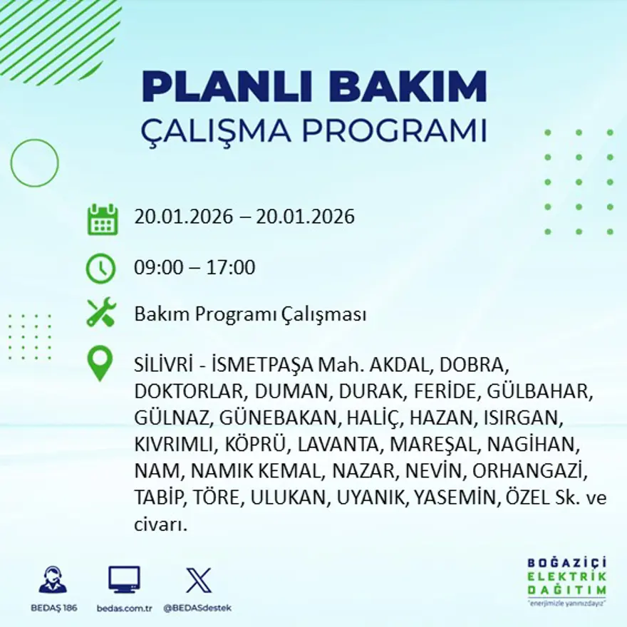 İstanbul'un 25 ilçesinde elektrik kesintisi: Sabah saatlerinde başlayacak, 9 saat sürecek (20 Ocak BEDAŞ elektrik kesintisi) 14
