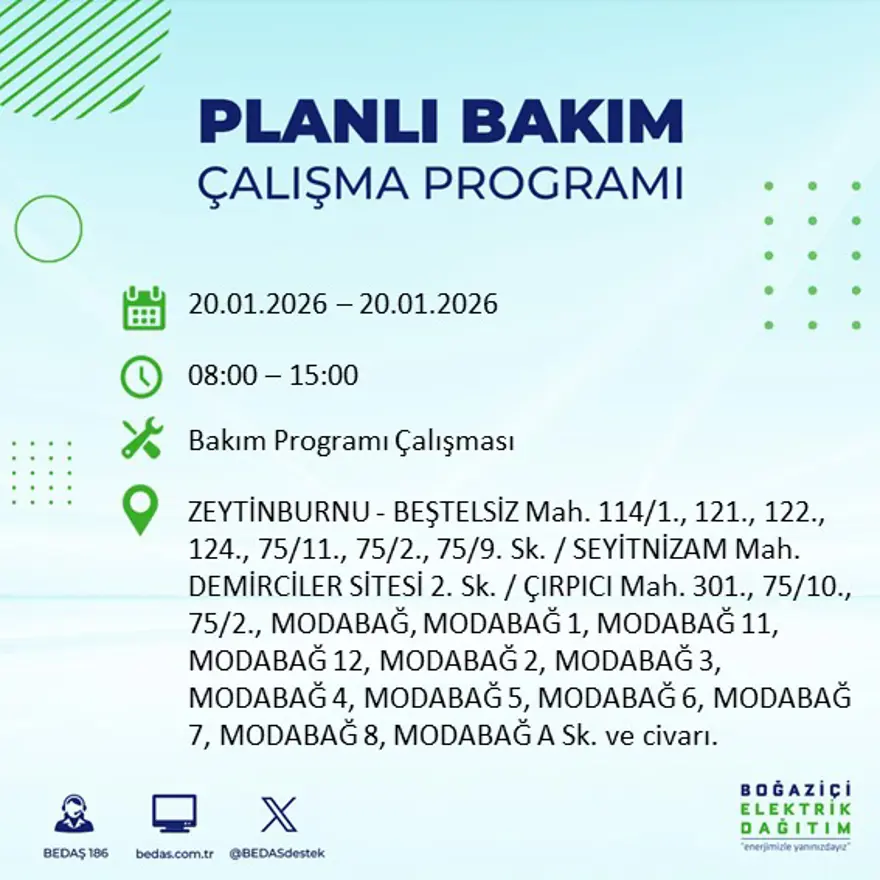 İstanbul'un 25 ilçesinde elektrik kesintisi: Sabah saatlerinde başlayacak, 9 saat sürecek (20 Ocak BEDAŞ elektrik kesintisi) 12