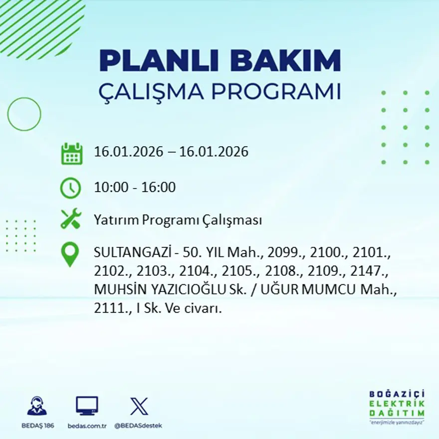 İstanbul'un 22 ilçesinde elektrik kesintisi, 9 saat sürecek (16 Ocak BEDAŞ elektrik kesintisi) 37