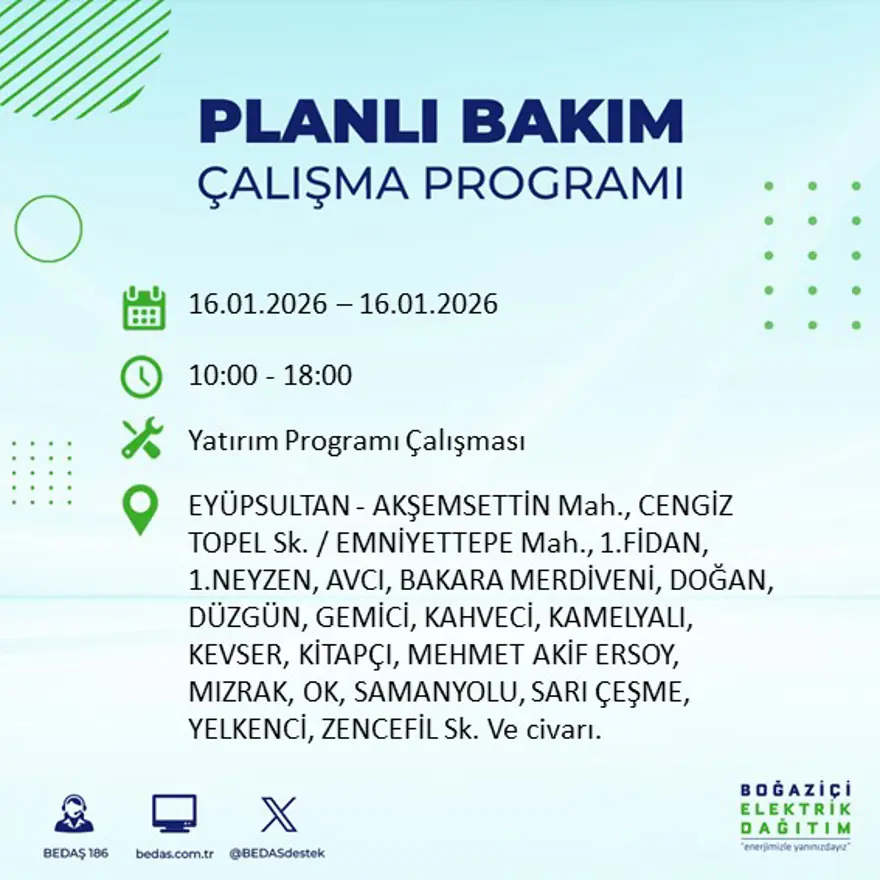 İstanbul'un 22 ilçesinde elektrik kesintisi, 9 saat sürecek (16 Ocak BEDAŞ elektrik kesintisi) 14