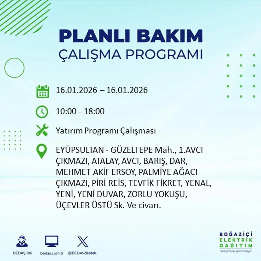 İstanbul'un 22 ilçesinde elektrik kesintisi, 9 saat sürecek (16 Ocak BEDAŞ elektrik kesintisi) 23