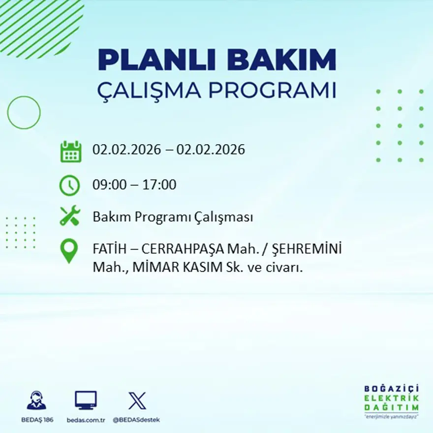 Gece başlayacak sabaha kadar sürecek! İstanbul'un 21 ilçesinde 9 saatlik elektrik kesintisi (2 Şubat BEDAŞ elektrik kesintisi) 45 Gece başlayacak sabaha kadar sürecek! İstanbul'un 21 ilçesinde 9 saatlik elektrik kesintisi (2 Şubat BEDAŞ elektrik kesintisi) 45
