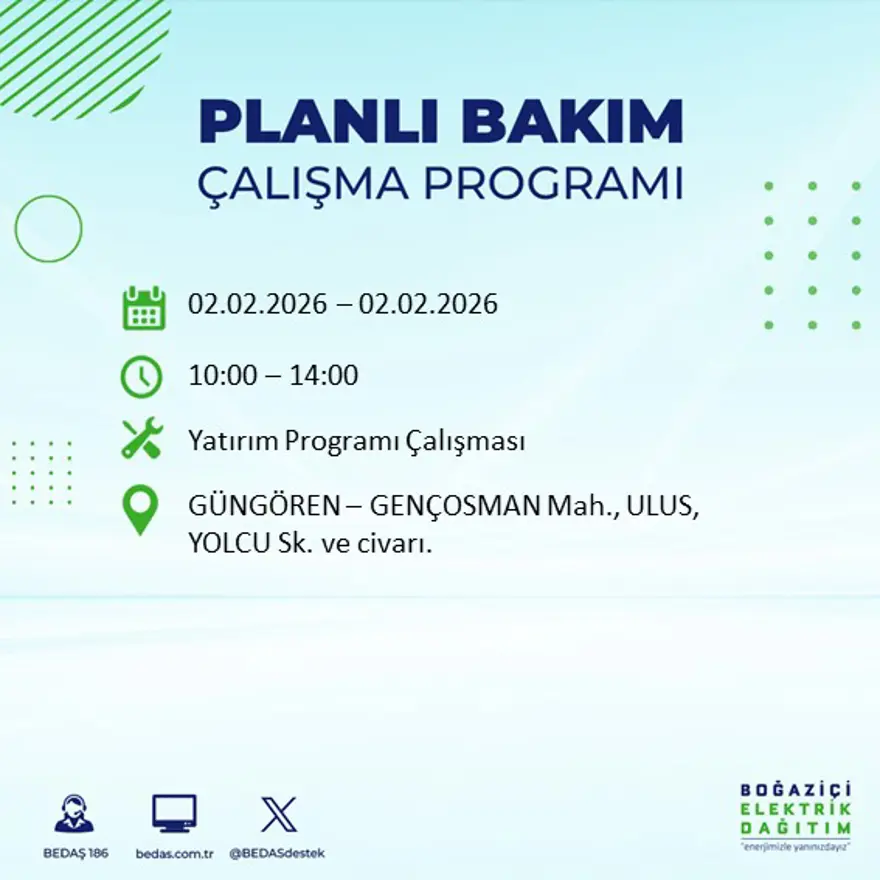 Gece başlayacak sabaha kadar sürecek! İstanbul'un 21 ilçesinde 9 saatlik elektrik kesintisi (2 Şubat BEDAŞ elektrik kesintisi) 49 Gece başlayacak sabaha kadar sürecek! İstanbul'un 21 ilçesinde 9 saatlik elektrik kesintisi (2 Şubat BEDAŞ elektrik kesintisi) 49