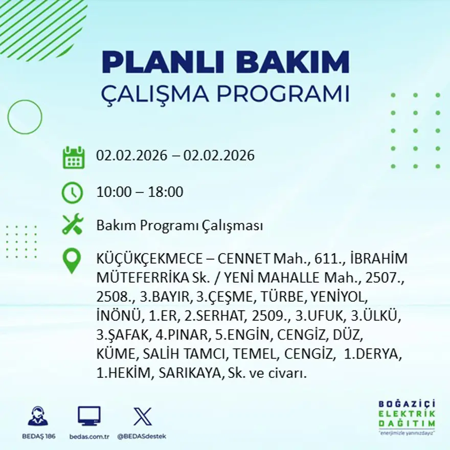 Gece başlayacak sabaha kadar sürecek! İstanbul'un 21 ilçesinde 9 saatlik elektrik kesintisi (2 Şubat BEDAŞ elektrik kesintisi) 4 Gece başlayacak sabaha kadar sürecek! İstanbul'un 21 ilçesinde 9 saatlik elektrik kesintisi (2 Şubat BEDAŞ elektrik kesintisi) 4