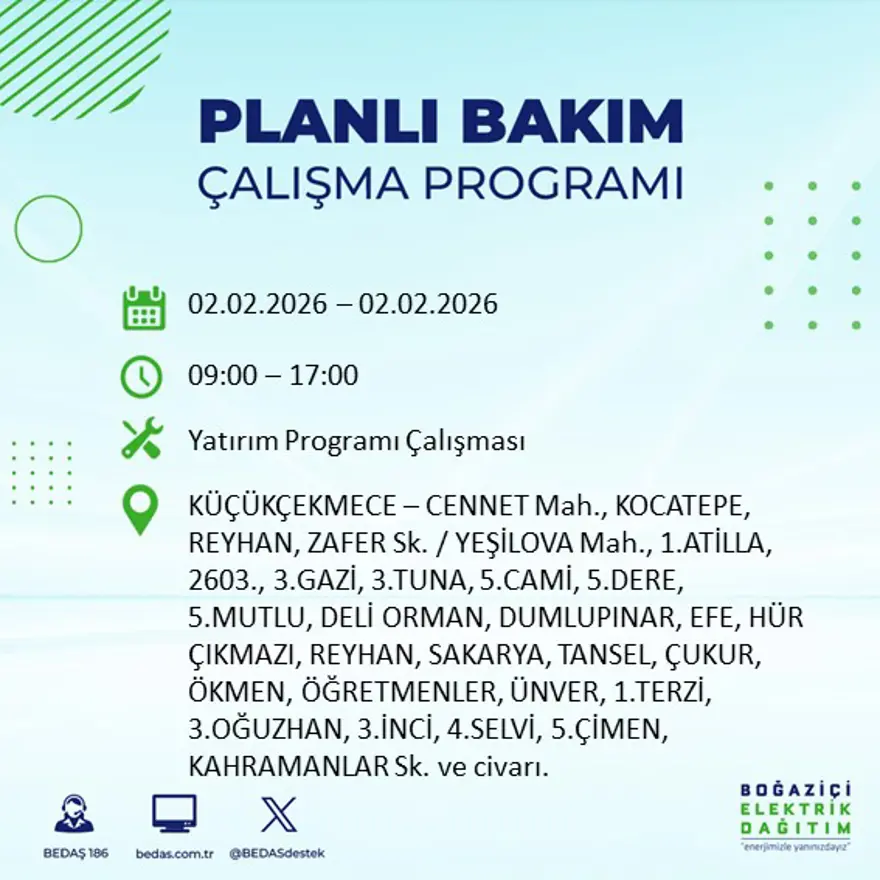 Gece başlayacak sabaha kadar sürecek! İstanbul'un 21 ilçesinde 9 saatlik elektrik kesintisi (2 Şubat BEDAŞ elektrik kesintisi) 1 Gece başlayacak sabaha kadar sürecek! İstanbul'un 21 ilçesinde 9 saatlik elektrik kesintisi (2 Şubat BEDAŞ elektrik kesintisi) 1