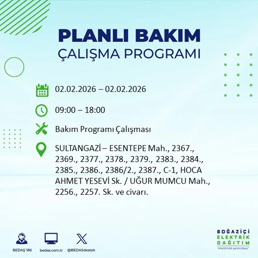 Gece başlayacak sabaha kadar sürecek! İstanbul'un 21 ilçesinde 9 saatlik elektrik kesintisi (2 Şubat BEDAŞ elektrik kesintisi) 25 Gece başlayacak sabaha kadar sürecek! İstanbul'un 21 ilçesinde 9 saatlik elektrik kesintisi (2 Şubat BEDAŞ elektrik kesintisi) 25